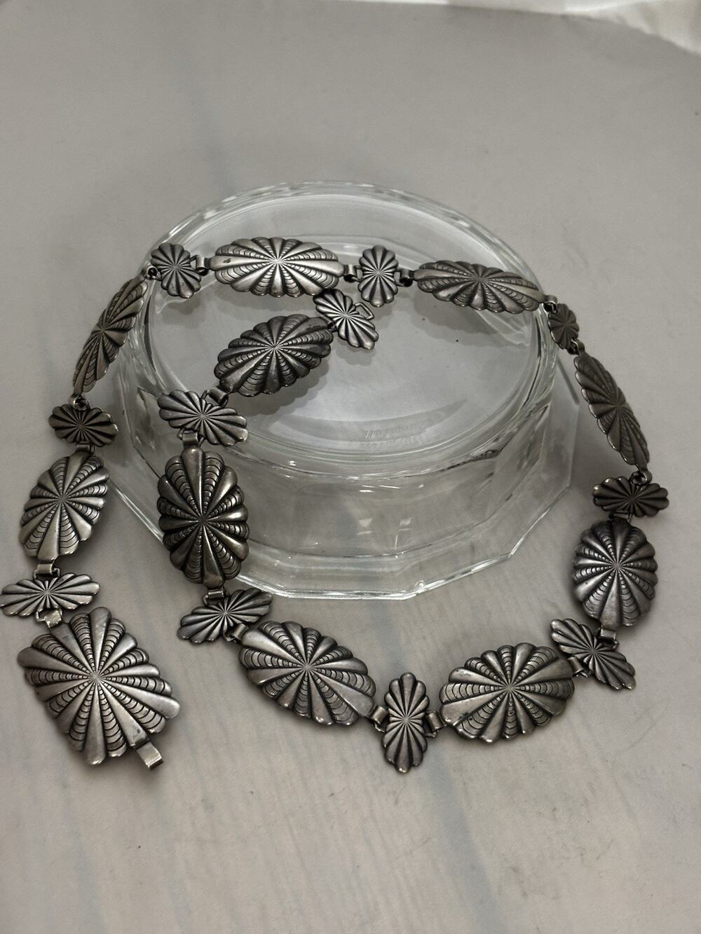 Vintage Navajo Sterling Silver Stamped Concho BELT/NECKLACE 27.75”/144.84g